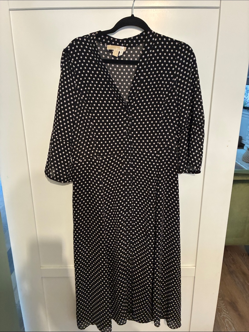 Michael Kors Black and White Polka Dot Midi Dress
